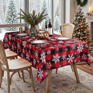 Christmas Tablecloth Rectangle, Plaid Table Cloth with Snowflake Decorations, Heavy Weight & Spillproof Table Cover for Dining, Party & Holidays (Snow Patterns, Rectangle, 60" x 84" (6-8 Seats))