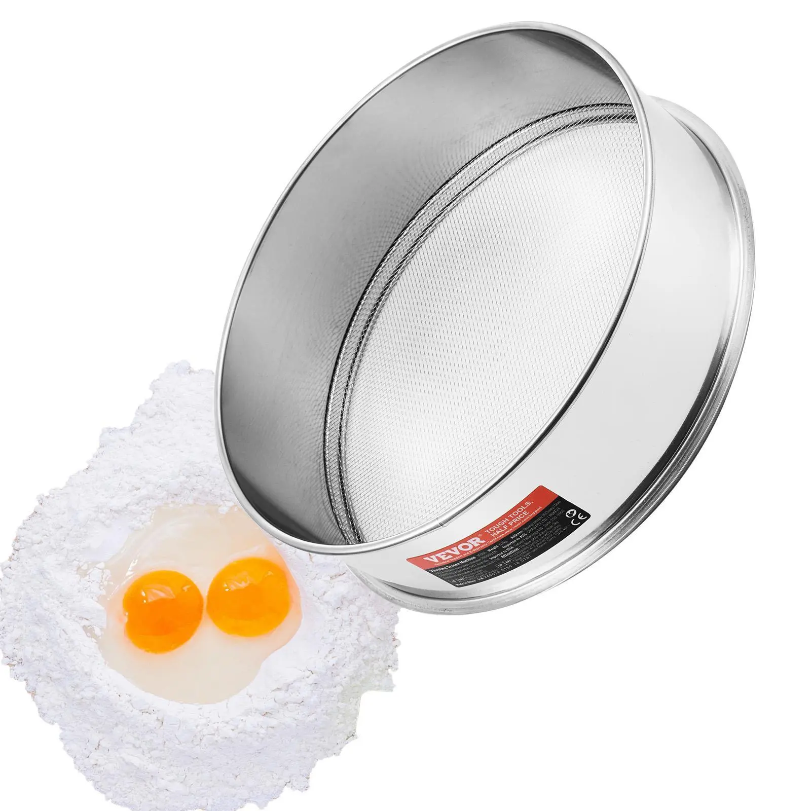 VEVOR 304 Stainless Steel Flour Sieve - 10 Mesh, 12.6" Dia. Food-Grade Kitchen Gadget, Sturdy Waterproof Bakeware Utensil with 5 Mesh Sizes for Baking, Mungbean, Rice, Pearl Powder#SohoChic