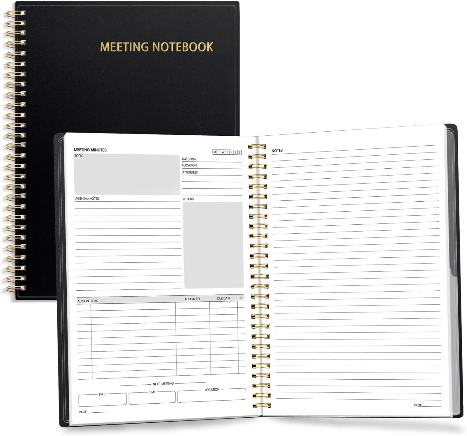 Half Meeting Half Note - 7.5"x10" Professional Notebooks for Work - 160 Pages, B5 Size Project Planner, Spiral Meeting Agenda/Minutes Organizer for Women Men, Note Taking, Office & Business