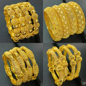 XUHUANG African Gold Plated Bangles For Women Indian Middle Eastern Nigerian Wedding Luxury Jewellery Brazilian Bangles Gifts