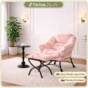Lazy  with Ottoman, Modern Upholstered Lounge Accent  with Armrests and Side Pocket,  Sofa  with Footrest for Small Space, Pink chair reading