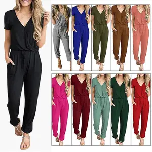 2025 Summer Casual Women's New European and American Deep V Cross Jumpsuit ()