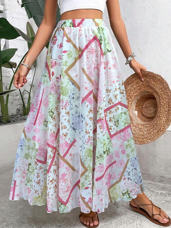 【Plus Size】 All Over Floral Print Skirt, Elegant Long Skirt for Women, Women's Bottoms for All Seasons, Womenswear