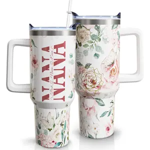 40oz Sweet Nana Tumbler with Handle & Straw - Insulated Stainless Steel Travel Mug | Birthday/Mother’s Day/Christmas Gift from Grandson & Granddaughter