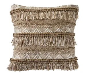 Ox Bay Beige/White Striped Farmhouse Polyester Pillow, 20"x20"