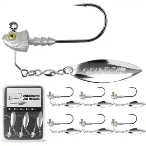 6-Pack Underspin Jig Heads with 100% Brass Blade (Never Rust) - 3/16oz, 1/4oz, 3/8oz, 1/2oz - Bass & Saltwater Fishing