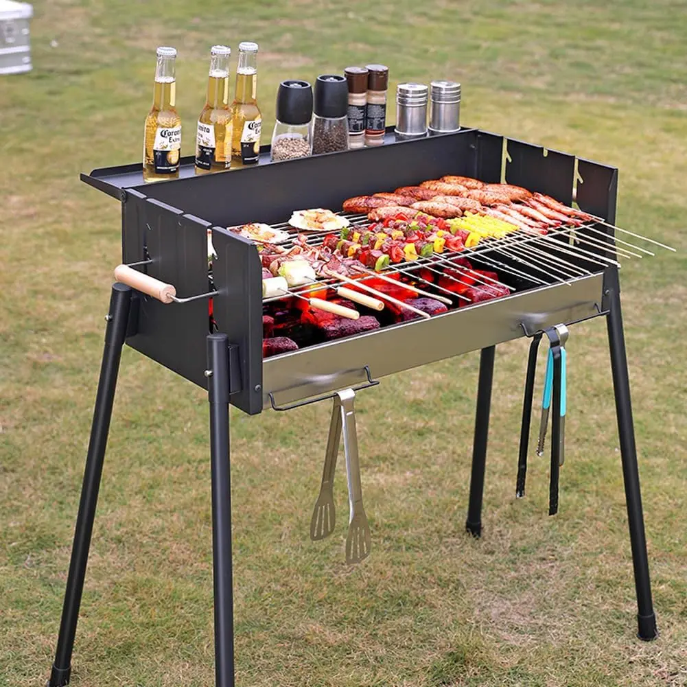 Barbecue Charcoal Grill 28" Large Folding Portable BBQ Grills Stainless Steel Outdoor Cooking Barbecue Grill Tool Kits Yakitori Grill for 8 People Patio Backyard Garden Camping Hiking