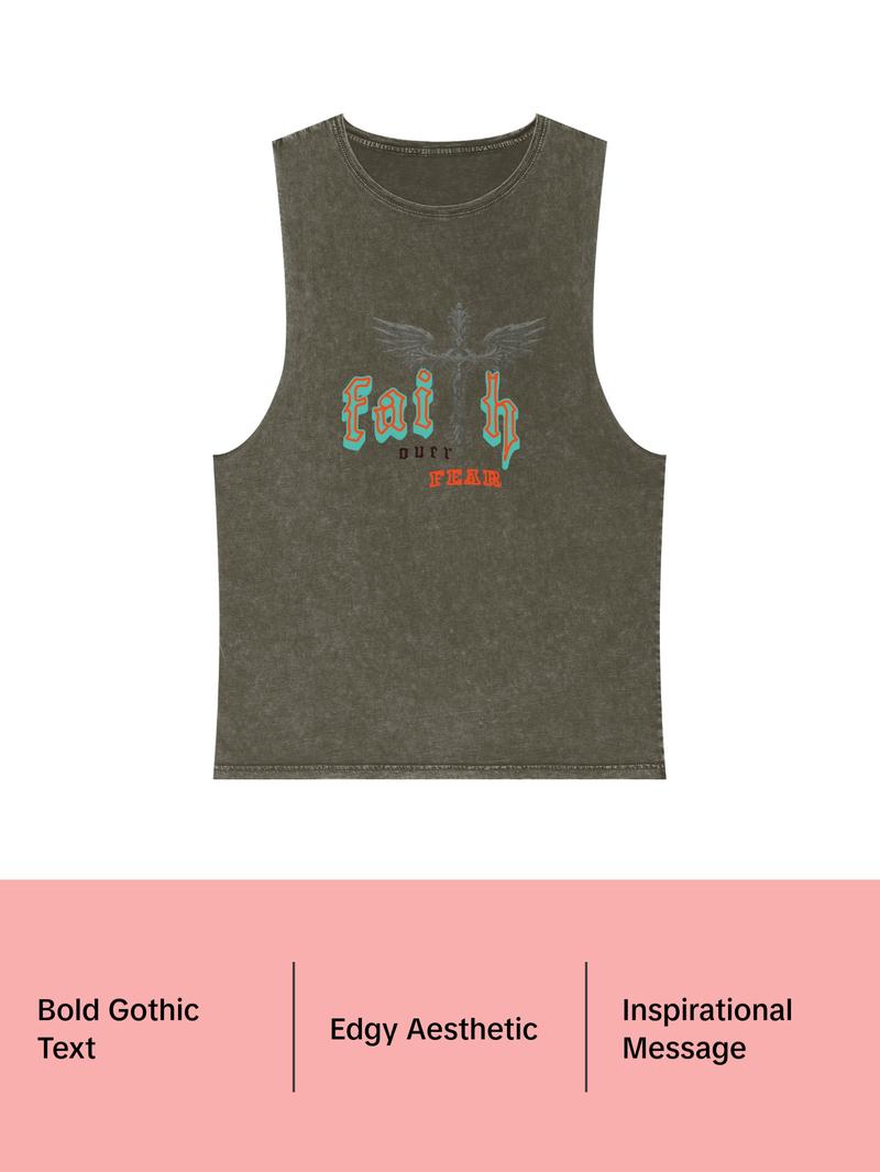 Unisex Tank Top, Faith Over Fear Gothic Design, Inspirational Workout Muscle Shirt, Edgy Religious Clothing, Resilience Tee, Courage Top,
