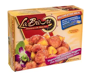 LaBriute Meals Vegetarian Honolulu Nuggets in Sauce – Self Heating Ready to Eat Entrée w/Snack |15g Protein, Low-Calorie Pre-Packaged Lunch or Dinner | Shelf Stable, Fully Cooked, No Refrigeration Needed|Glatt Kosher | 12 oz Serving