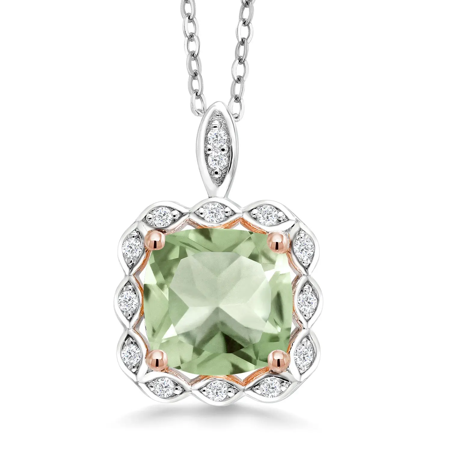 2-3 Cttw 925 Sterling Silver Cushion Cut Halo Pendant Necklace for Women | 8MM Gemstone Birthstone | 18 Inch Chain | Fine Jewelry Gift for Mom Wife Her
