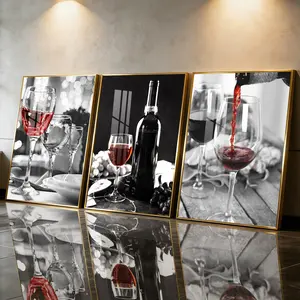3 Count Aluminum Alloy Frame Canvas, Fashion Poster Red Wine Art, Artwork, Modern Living Room Decoration, Light Luxury Family Art, Suitable For Bedroom, Corridor And Office Wall Decor, Gift