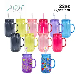 AGH US NEW 22 OZ Plastic coloring lava drip tumblers Plastic double walled snow globe for UVDTF printing 12pcs/ctn