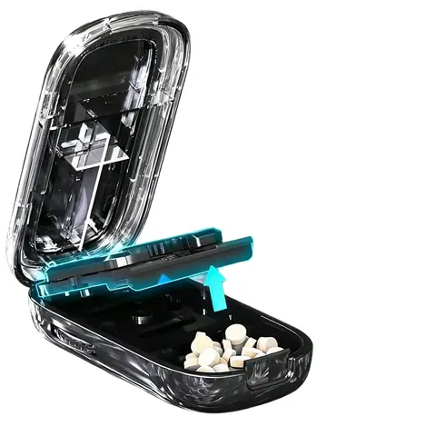 BPA-Free Food Safe Pill Splitter with Built-In Storage Case - Compact Senior Care Precision Tool, Adjustable for Small Tablets, Even Splits, Portable Home Organizer