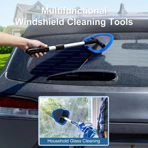 Windshield Cleaning Tool, Microfiber Car Window Cleaner with 4 Reusable and Washable Microfiber Pads and Extendable Handle