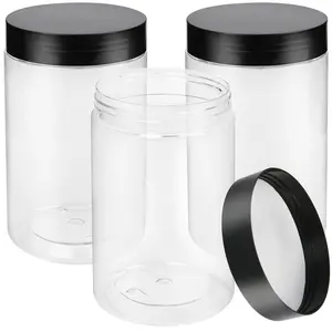 3-Pack 27oz Clear Plastic Jars with Screw-On Lids, Empty Food Storage Containers for Home Supplies, Home Organizer Bottles