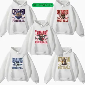 New Retro Style Varsity All Team Football Crewneck Hoodie- Gildan White Color, Long Sleeve, Medium Clothing Length - Spirit Animal Football, Sports Hometown, Custom Team Z8X