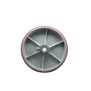 12" x 3" Red Polyurethane on Silver Semi Steel Cast Iron Wheel Only with Roller Bearing - 3/4" Bore - 3500 lbs Capacity per Wheel  -  Service Caster Brand