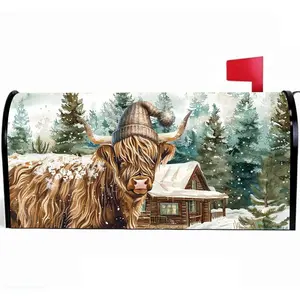 1Set Winter Highland Cow Mailbox Cover Magnetic Colorful Christmas Xmas Mailbox Wraps Post Letter Box Cover for Home Yard Garden Winter Holiday Outdoor Decor Standard Size 21x18 Inches