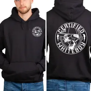 Certified Whiteboy 2 Sided Hoodie Skull Graphic Tee, Edgy Skull Print Urban Style Sweatshirt, Dark Aesthetic Street Shirt, Unisex Sweater Pullover Tee