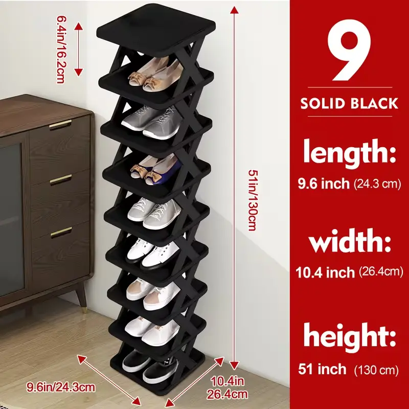 Vitscan Space-Saving 9-Layer Shoe Rack - Durable PP , Ladder Design, Multi-Functional Plastic Organizer for Home & Dorm, Ideal for Entryway, Bedroom, Living Room, Shoe Storage Organizer，Black