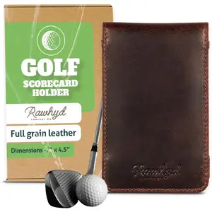 RAW HYD Leather Golf Scorecard Holder, 7" x 4.5", Golf Yardage Book Cover - Golf Notepad Golf Accessory