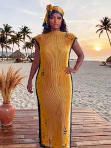 Elegant Floral Print Robe Set, Shawl Dress + Headscarf, Women's Beach Sun Protection Satin Scarf, Casual All Seasons Wear, Swim Cover Ups