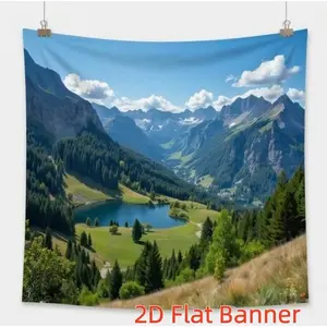 1PC Polyester 2D Flat Custom Backdrop, Natural Mountain-Lake-Forest Landscape, Ideal for Birthday & Festival Decorations, Home Living Room Artistic Wall Hanging