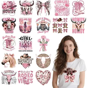 Dtf Transfers Ready to Press - 20 count Western Cowgirl Iron on Patches for T-Shirts, Pink Coquete Bow Heat Transfer Designs Vinyl Stickers for Women, Iron on Decals for DIY Clothes Bags