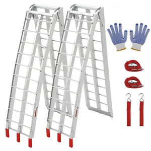 Garvee 7.5 Foot Folding Aluminum Motorcycle Ramp with 750 LB Capacity, Designed for Dirt Bikes and Pickup Trucks, Featuring Crossbar Rungs and Rubber Tipped Ends, Dimensions 89 x 12 Inches, 2 Piece Set