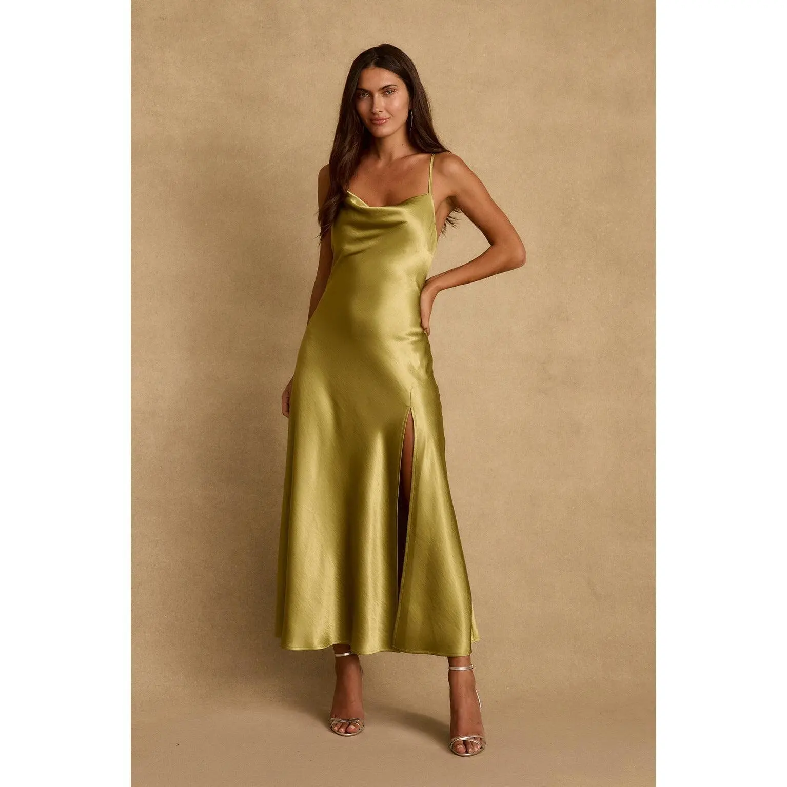 Natalia Chartreuse Satin Maxi Dress