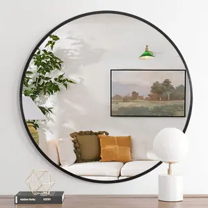 ARCH 32 Inch Black Metal Framed Round Bathroom Mirror for Wall.(W2203134044)