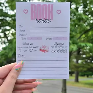 10 Pack Pink Book Review Card - Simple Design for Writing Reviews with Ratings and Notes Section