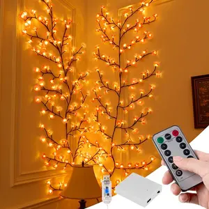 Cherry Blossom Vine Lights for Wall, 7.5FT 144 LED Pink Flower Lighted Willow Vine with Remote, USB or Battery Powered, 8 Lighting Modes, Flexible Branch Wall Lights for Christmas, Bedr