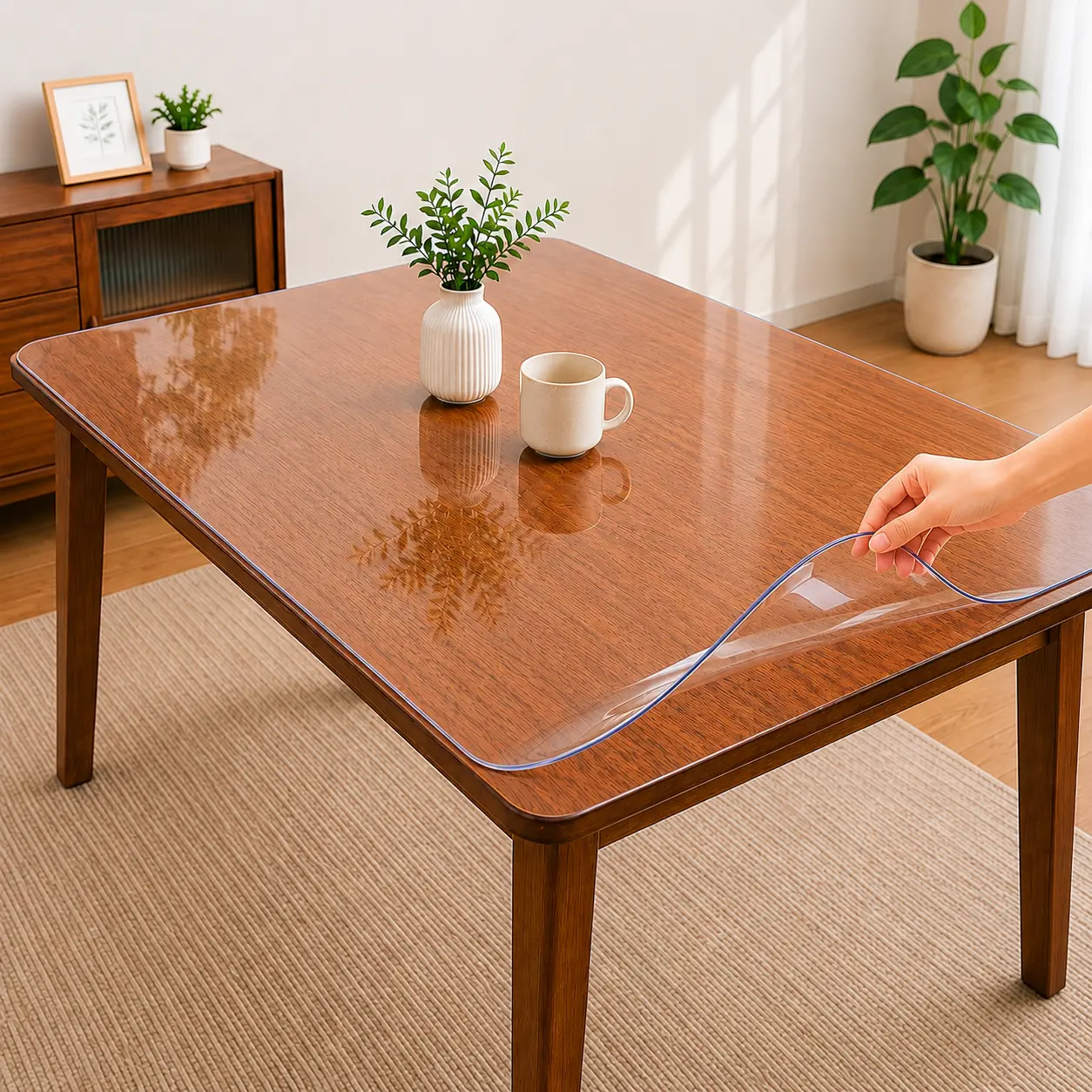 Easy Clean Small Clear Durable Table Protector Heavy Duty Transparent Table Cover Mat for 4 Seater Waterproof Oilproof Dining Table Kitchen Table Bistro Table Apartment Small Space Scratch Resistant Wipe Clean Cut to Fit BPA Free Vinyl Mat