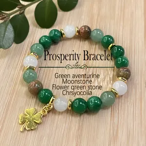1pc Crystal Beads Vintage Bohemian Style st patrick's day Bracelet with a Lucky Four-Leaf Clover Pendant. A Prosperous Bracelet for Both Men And Women, Perfect As a Holiday Gift for Friend