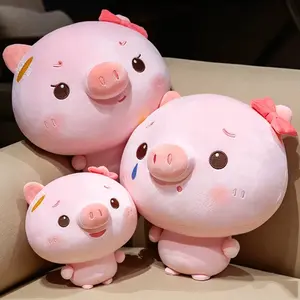 Pig Plush Pillow, Soft Squishy Pink Bow Crying Pig Stuffed Animal Toy, Kawaii Decorative Throw Cushion for Sofa Bedroom Car Home Decor, Cuddle Hugging Plushies Gift for Women, Girls, Toddlers, Birthday Valentine Christmas Present