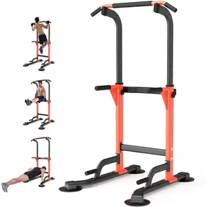 Sturdy Adjustable Power Tower, Home Muscle Exercise Equipment for Pull-Ups & Whole Body Workout, 300lbs Capacity Strength Training Gear for Home Gym