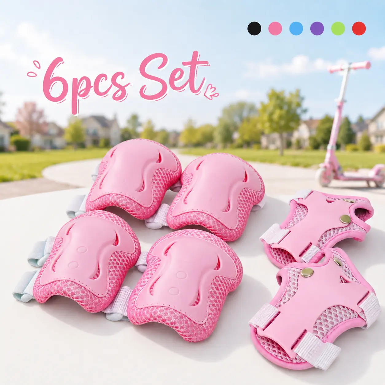 CPSIA Certified 6-in-1 Kids Foam Heat-Wicking Anti-Injury Protective Gear Set (Ages 2-10) - Elbow Guards, Knee Pads, Wrist Guards for Youth Children's Skateboarding, Cycling, Ideal Gift