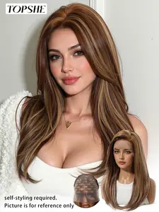 Topshe 13x6 High-Definition Lace Front Wig, HD Lace Straight Parting Synthetic Hair, Durable Heat Resistant Fiber, All Season Wear, Fluffy Synthetic Wigs