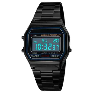 Men’s Digital Watch, Black Stainless Steel Sport Wristwatch with LED Backlight, Stopwatch, Alarm, Date, 12/24H Time, 30M Water Resistant Outdoor Watch