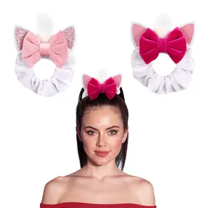 Styla Hair Sparkle Cat Ear Scrunchie Set / Great for Kids or Adults / Add Sparkles & Fun to Your Look! 2 Pack, Pink - scrunchie business