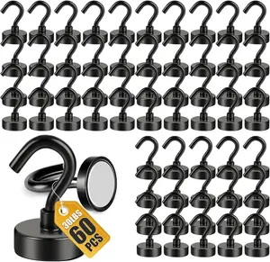 Magnetic Hooks, 30lbs+ Magnet Garage Hook 2026 Cruise Cabin Ship Essentials Heavy Duty Strong Magnets Refrigerator Fridge Hanging for Classroom Beach Vacation Kitchen Grills Home Black 60 Pack