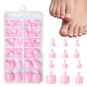 120pc Pink Press on Toenails for Women Girls, Fake Toe Nails with Glue Tabs & Nail Glue, Square Short Fake Toenails, Acrylic Toe Tips with Complete Accessories