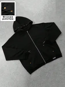 Hooded Zipper Sweatshirt, Simple Design with Detailed Elements, Perfect for Casual Daily Wear, Cool and Textured Style, Fit