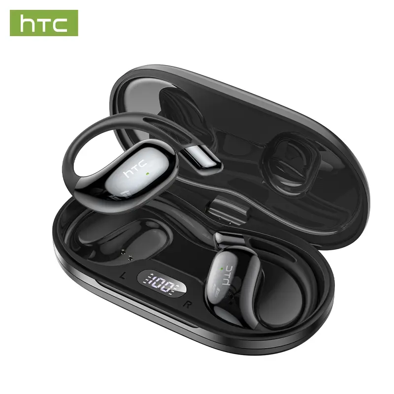 HTC NE57 Open-Ear OWS Headphones, Ear Hooks Design , Wireless Earbuds, With HD Mic, Power Digital Display, 24H Playtime, Bluetooth 6.0 Earbuds, Gaming with Low Latency, Audio Wireless Headphones, Earbuds Wireless