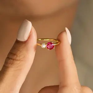 Custom Peal Birthstone Ring, Custom Stacking Ring, Birthstone & Pearl Ring, Christmas Gifts, Gift For Mom/Mother, Birthday Gift For Her