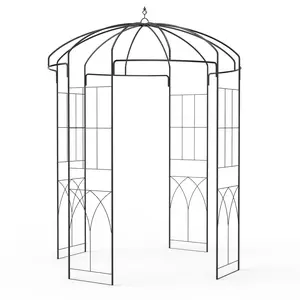 9FT Heavy-Duty Black Steel Garden Arbor Arch – Weatherproof Pergola Trellis for Climbing Plants, Outdoor Decorative Gazebo for Patio, Lawn, Backyard Use