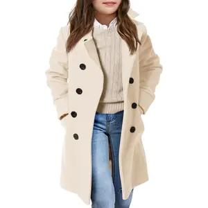 Haloumoning Girls Double Breasted Trench Coat Kids Notch Lapel Long Peacoat with Pockets 5-14 Years