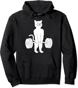 Cat Deadlift Hoodie - Powerlifting Kitty Sweater, Muscle Cat Pullover Hoodie - Claragonz Shop 47B07PWYCFYX