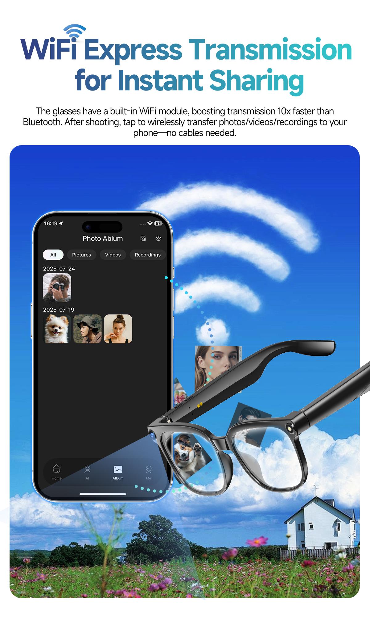 KPEP Smart AI Camera Glasses with 8MP Resolution, Button Touch Adjustment for Travel Outdoor Adventures Hands-Free Photography 160+Languages Real-Time Translation Bluetooth Wireless Wearable Video Recording Sunglasses Blue light blocking, Easter gift